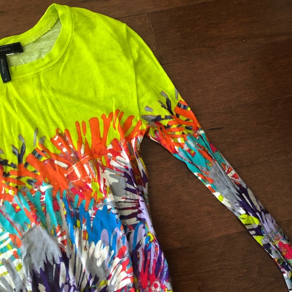 BCBGMaxAzria Neon Yellow Multicolor Long Sleeve Top - Picture 6 of 6